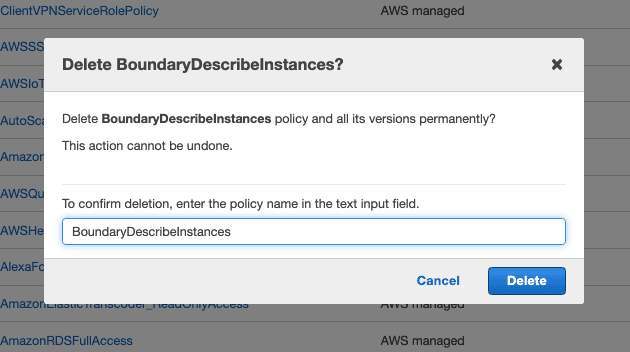 AWS IAM Delete Policy