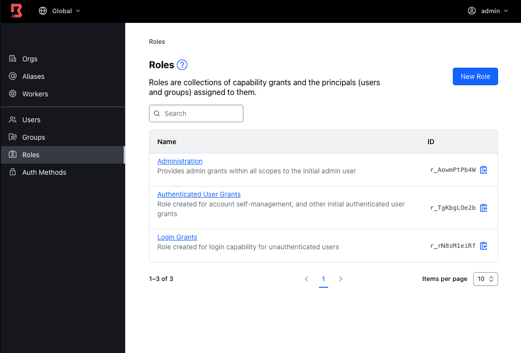 Boundary UI roles view