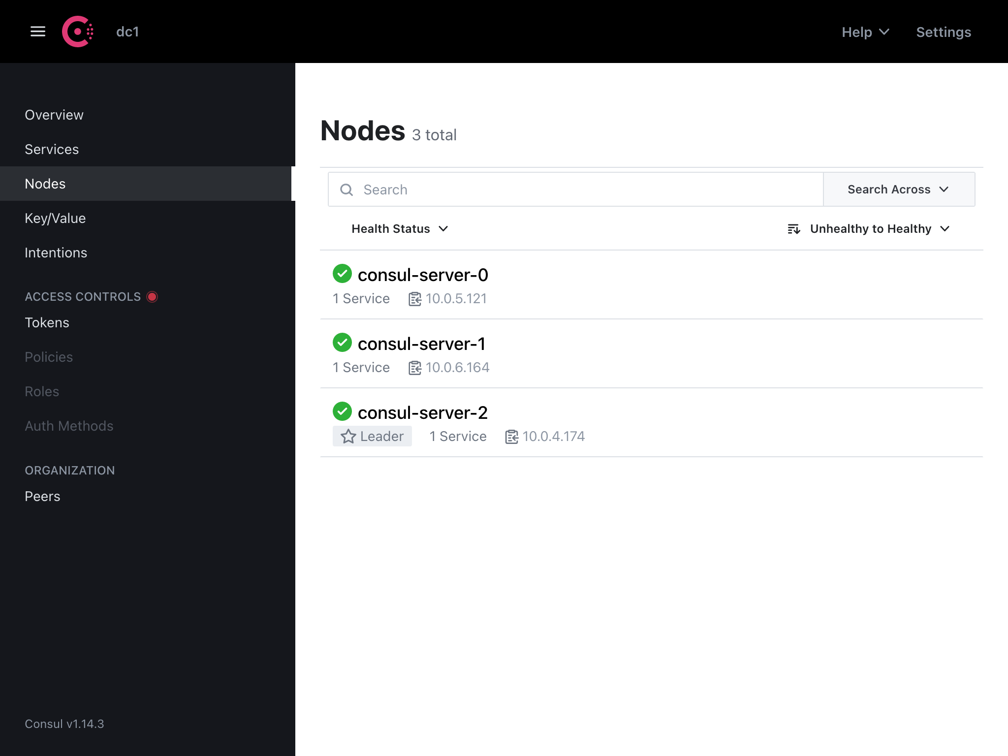 Consul UI View Nodes