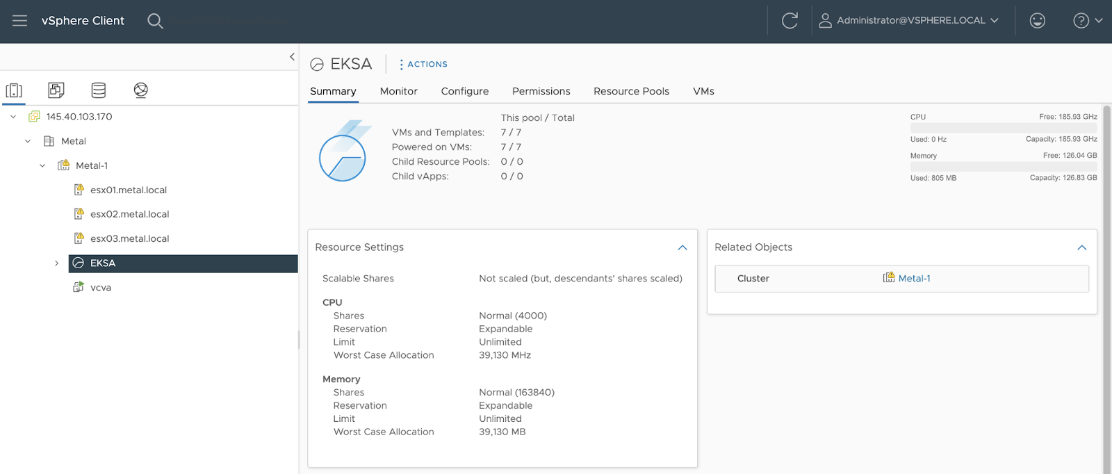 vCenter dashboard