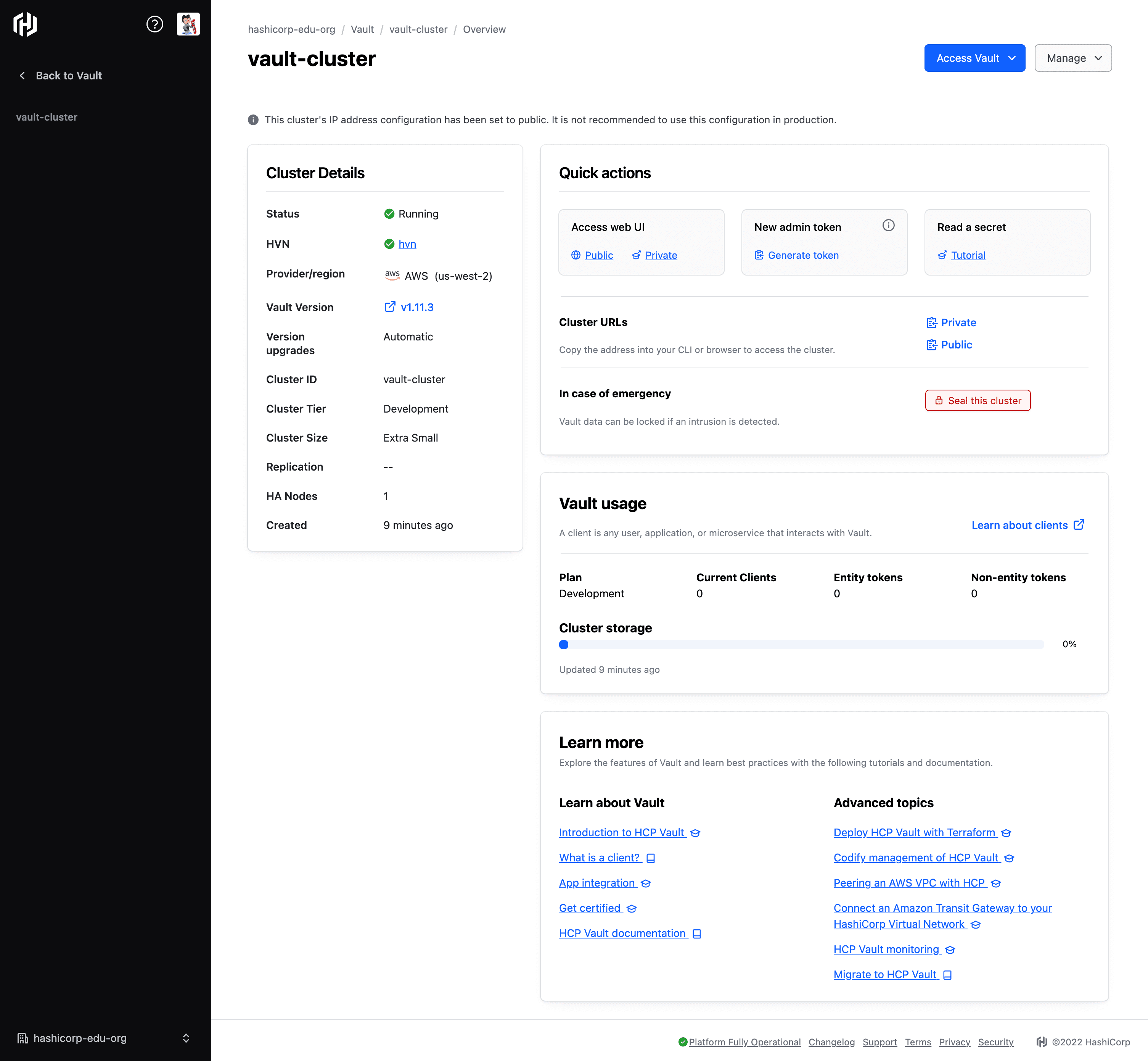 Vault cluster overview